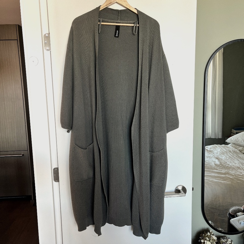 Kowtow Long Khaki Organic Cotton Cardigan
